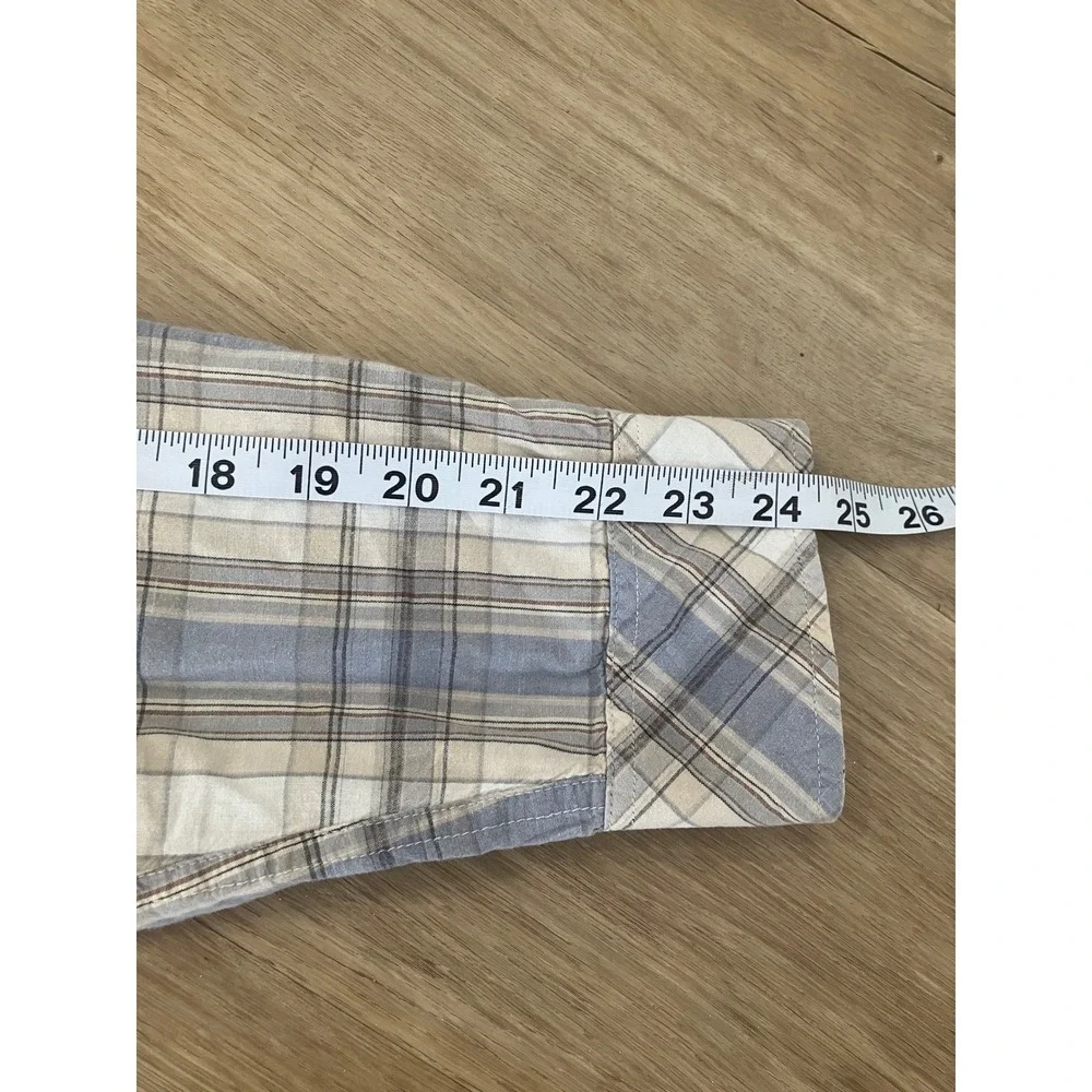 Levis Plaid Snap‎ Button Western Shirt Blue Tan White Long Sleeve Mens L Regular